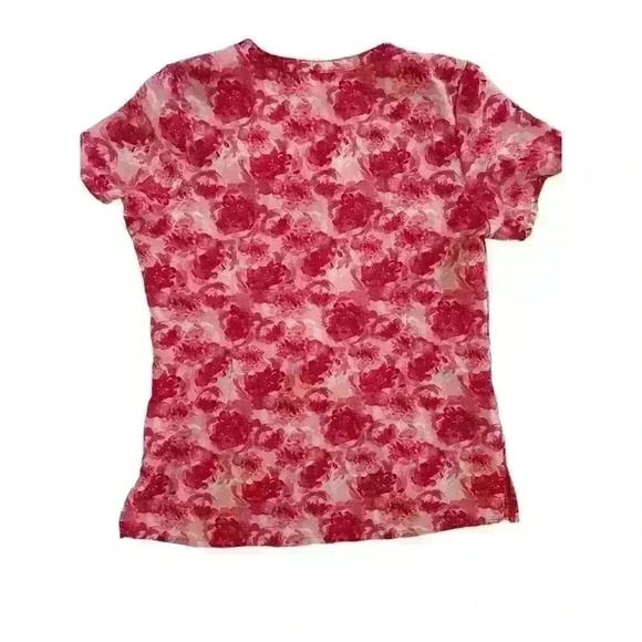Women's Pink Scrub Top Pockets Size Small S Floral Vneck Short Sleeve by Maevn‎ - Picture 6 of 7